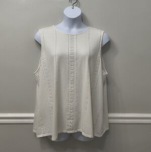 J.Jill Cotton Sleeveless Criss Cross Back Eyelet Tank Top White 3X Cottage Core